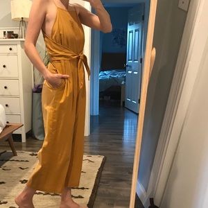Anthropologie goldenrod jumpsuit
